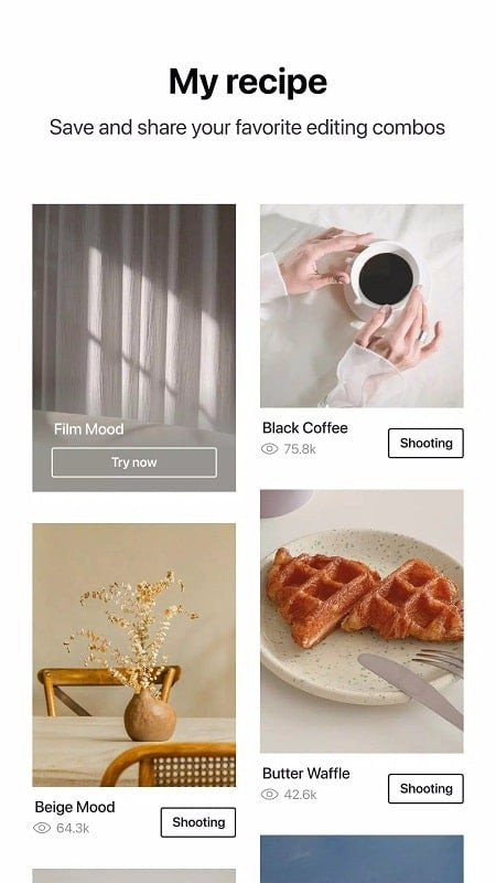 Hình ảnh giao diện chỉnh sửa ảnh trong Foodie MOD APK với các công cụ điều chỉnh độ sáng, tương phản, bão hòa