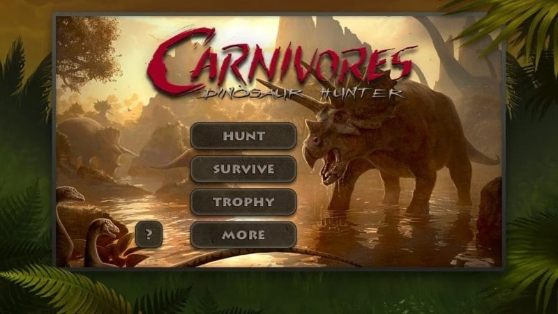 Hình ảnh một thợ săn đang ngắm bắn khủng long trong Carnivores: Dinosaur Hunter MOD APK