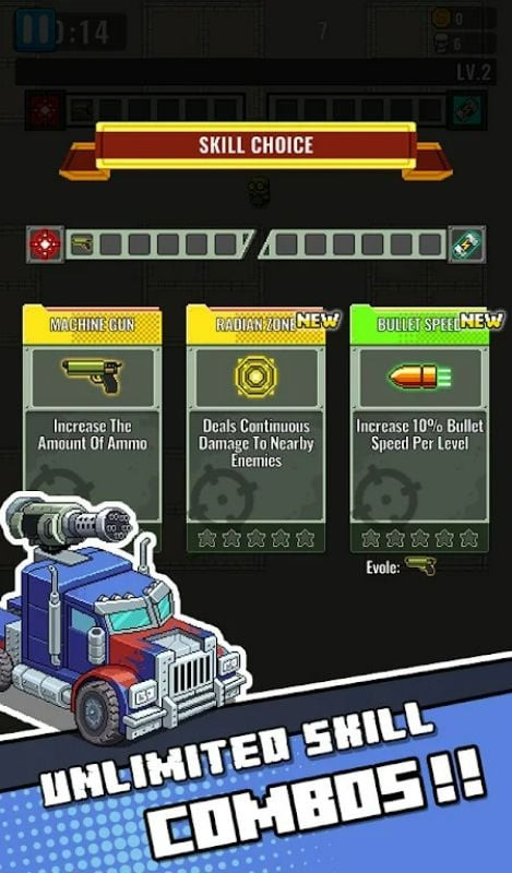 Jackal Squad Survival.io mod – Hình ảnh xe jeep chiến đấu với zombie, thu thập đá quý để nâng cấp.