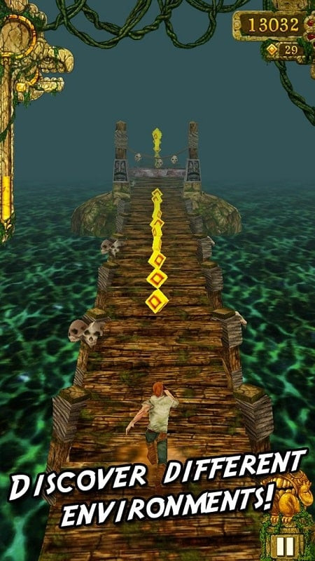 Nhân vật Temple Run đang thu thập tiền vàng trên đường chạy