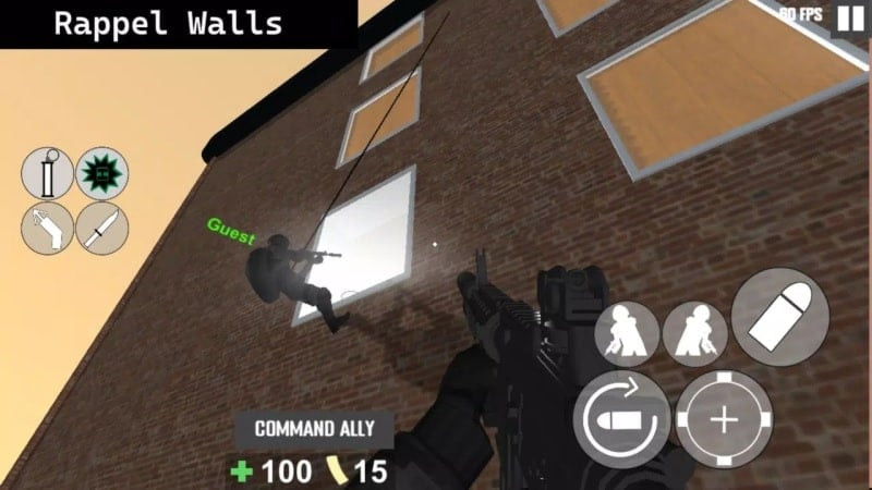 Nhân vật trong Project Breach 2 CO-OP CQB FPS apk đang ngắm bắn trong một căn phòng tối