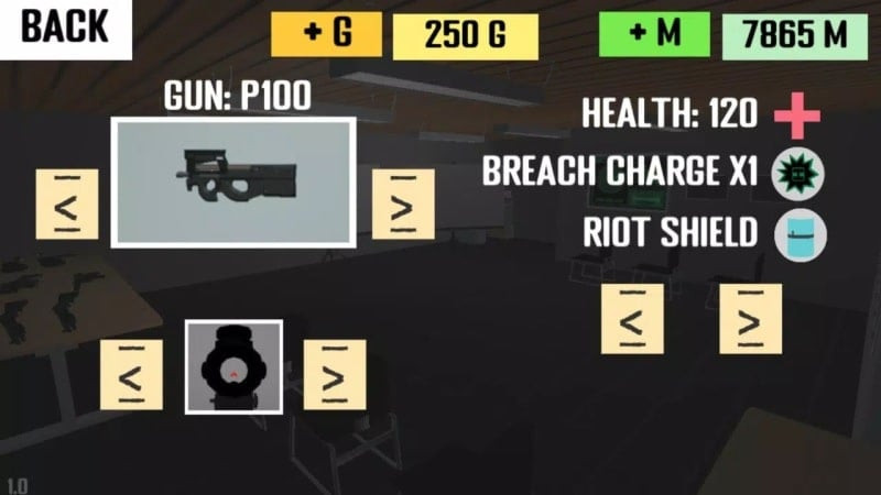 Nhân vật trong Project Breach 2 CO-OP CQB FPS mod apk đang bắn súng từ trên cao xuống