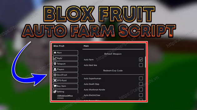 Lệnh Auto train, luyện cấp trong game Blox Fruit